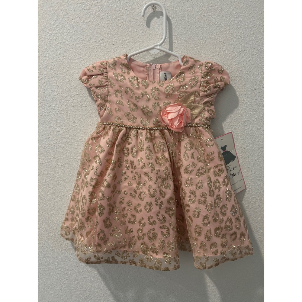 Rare Editions Baby Girl Pink Gold Glitter Leopard Print Dress 6-9 Months NWT